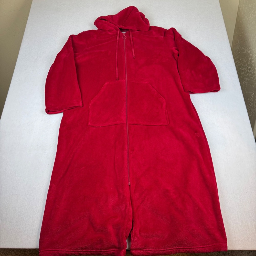 Charter Club Intimates Red Fleece Hooded Zip Front Robe Womens 1X Loungewear